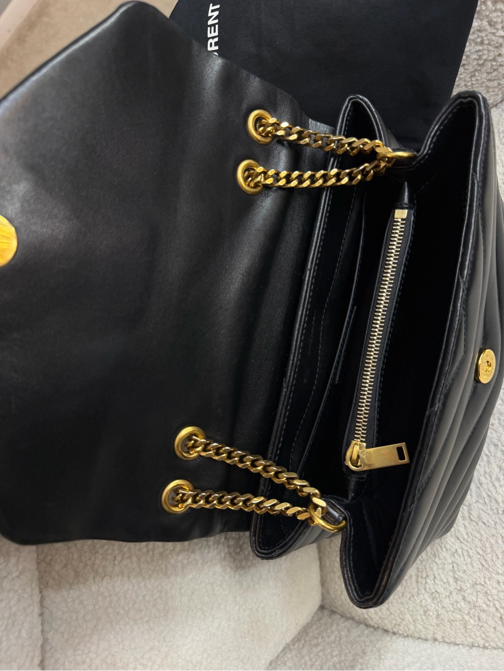 Saint Laurent Medium Loulou Black Quilted Leather Shoulder Bag with Gold Chain - Picture 7 of 7